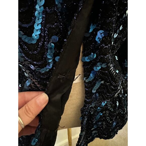 Blue Sequin Peplum Vintage Partique Blouse Small - Picture 9 of 10